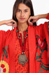 Fully embroidered short coat in cotton slub with pockets